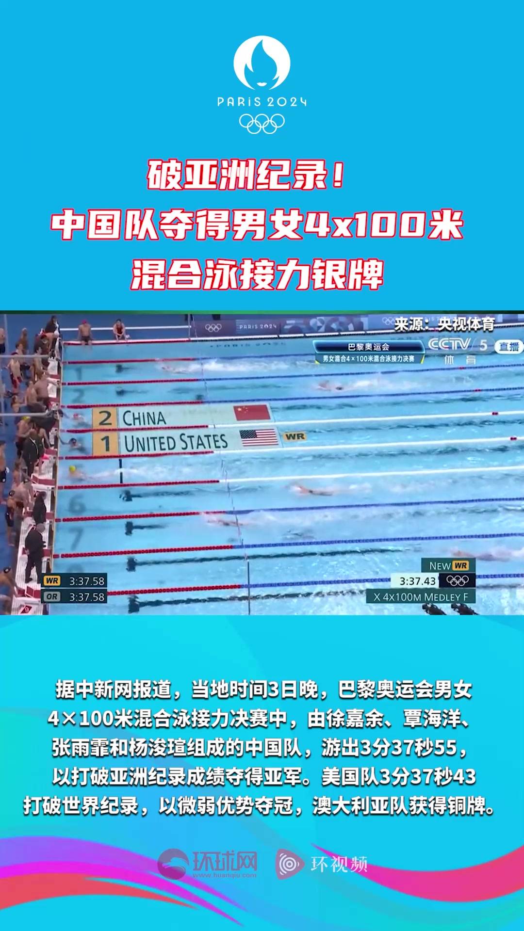 李冰洁400自创造亚洲纪录